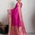 rani pink golden zari border silk blend saree with blouse