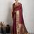 brown golden zari border silk blend saree with blouse