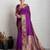 wine golden zari border silk blend saree with blouse