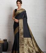black golden zari border silk blend saree with blouse