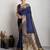 navy blue golden zari border silk blend saree with blouse