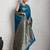 blue golden zari border silk blend saree with blouse