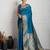 blue golden zari border silk blend saree with blouse