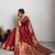 red golden zari border silk blend saree with blouse