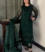 Green heavy soft organza party wear embroidery suit set