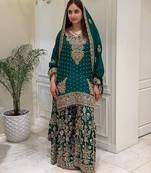 Green heavy faux georgette party wear embroidery suit set