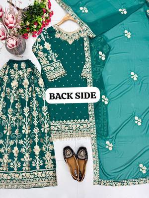 Green heavy faux georgette party wear embroidery suit set 4