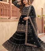 Black heavy faux georgette party wear embroidery sharara suit set