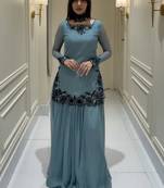Grey pure faux georgette party wear embroidery sharara suit set