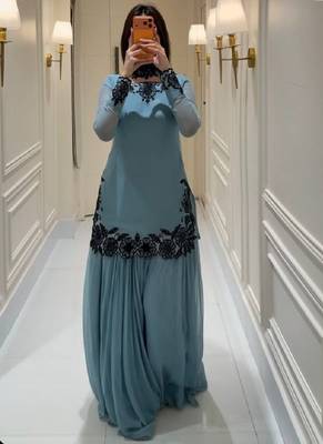 Grey pure faux georgette party wear embroidery sharara suit set 2