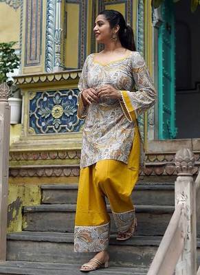 Yellow natural crepe party wear embroidery farshi salwar suit set 2