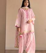 Pink mal chanderi cotton party wear embroidery farshi salwar suit set