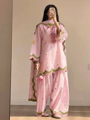 Pink mal chanderi cotton party wear embroidery farshi salwar suit set 3