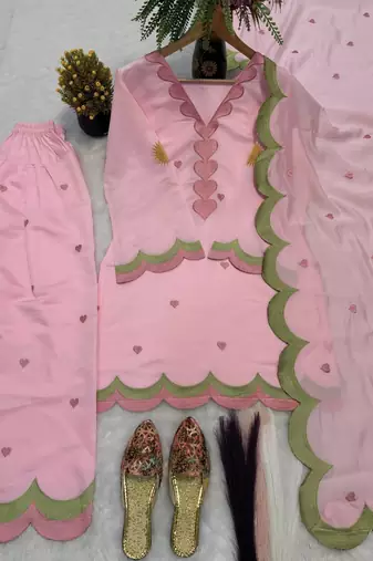 Pink mal chanderi cotton party wear embroidery farshi salwar suit set