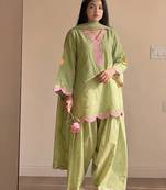 Green mal chanderi cotton party wear embroidery farshi salwar suit set