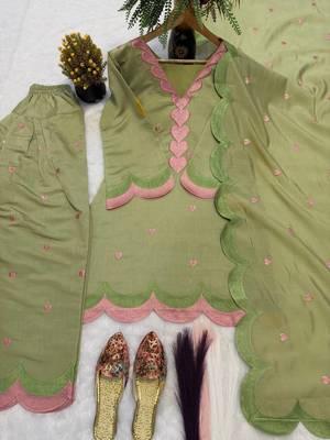 Green mal chanderi cotton party wear embroidery farshi salwar suit set 4
