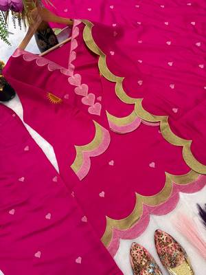 Dark rani pink mal chanderi cotton party wear embroidery farshi salwar suit set 4