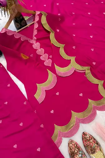 Dark rani pink mal chanderi cotton party wear embroidery farshi salwar suit set