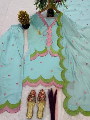 Electric blue mal chanderi cotton party wear embroidery farshi salwar suit set 4