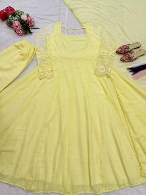 Yellow pure faux georgette embroidery wear anarkali suit set 3