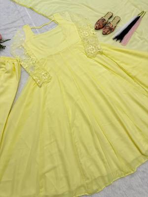 Yellow pure faux georgette embroidery wear anarkali suit set 4