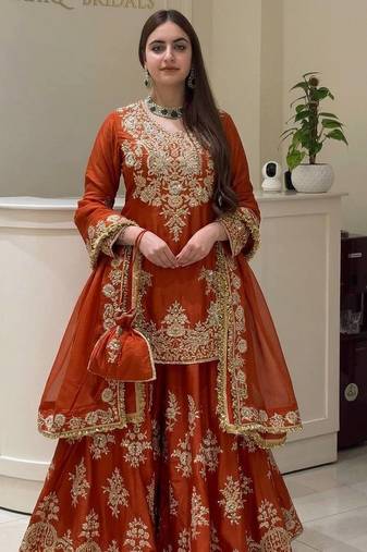 Brown heavy natural silk party wear embroidery suit set