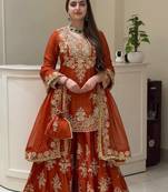 Brown heavy natural silk party wear embroidery suit set