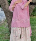 Pink heavy roman silk party wear embroidery farshi salwar suit set