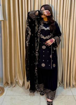 Black heavy faux georgette party wear embroidery suit set 3