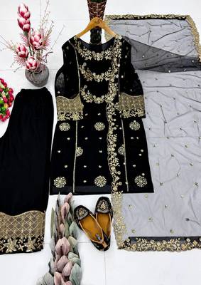 Black heavy faux georgette party wear embroidery suit set 4
