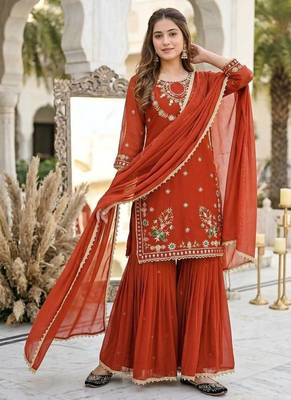 Brown heavy faux georgette party wear embroidery suit set 2