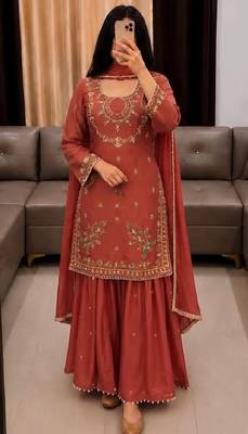 Brown heavy faux georgette party wear embroidery suit set 3