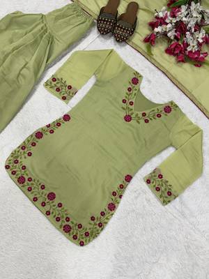 Green mal chanderi cotton party wear embroidery farshi salwar suit set 4