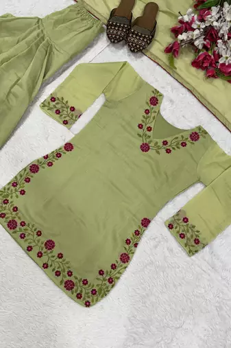 Green mal chanderi cotton party wear embroidery farshi salwar suit set