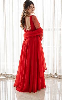 Red pure faux georgette embroidery wear anarkali suit set 3