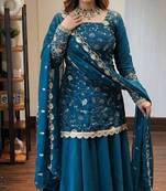 Blue heavy crunchy silk party wear embroidery suit set