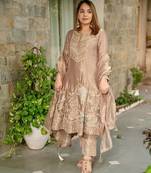 Cream heavy fandy silk party wear embroidery suit set