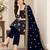 Blue heavy viscose velvet heavy fandy silk party wear embroidery suit set