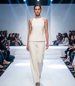 White embroidered semi silk crepe co ord set