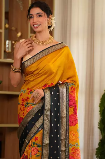 nithya mysore digital crepe silk blend handloom saree