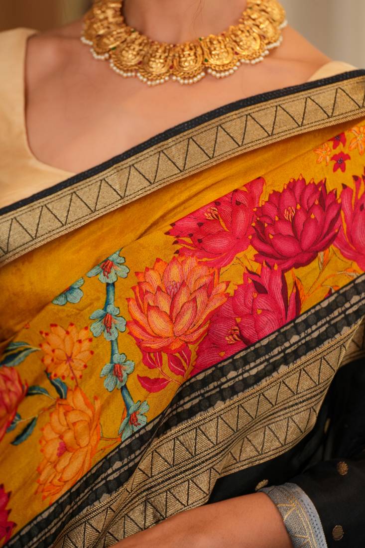 nithya mysore digital crepe silk blend handloom saree