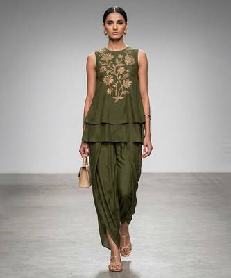 Olive green embroidered nysha silk co ord set 1