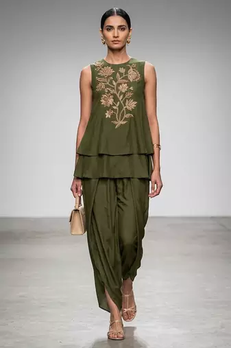 Olive green embroidered nysha silk co ord set