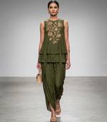 Olive green embroidered nysha silk co ord set