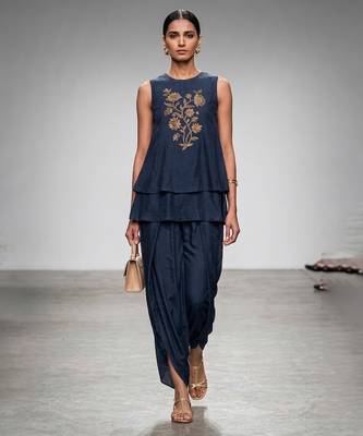 Dark blue embroidered nysha silk co ord set 1