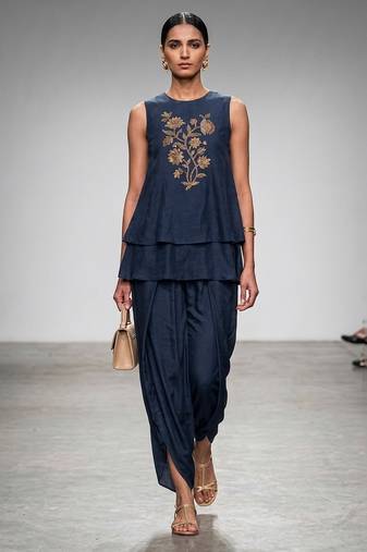 Dark blue embroidered nysha silk co ord set