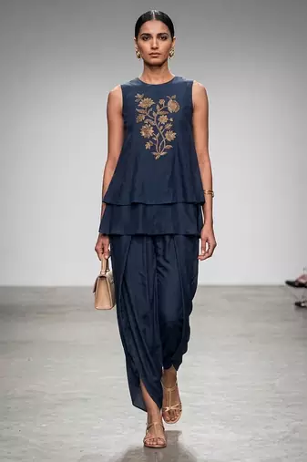 Dark blue embroidered nysha silk co ord set