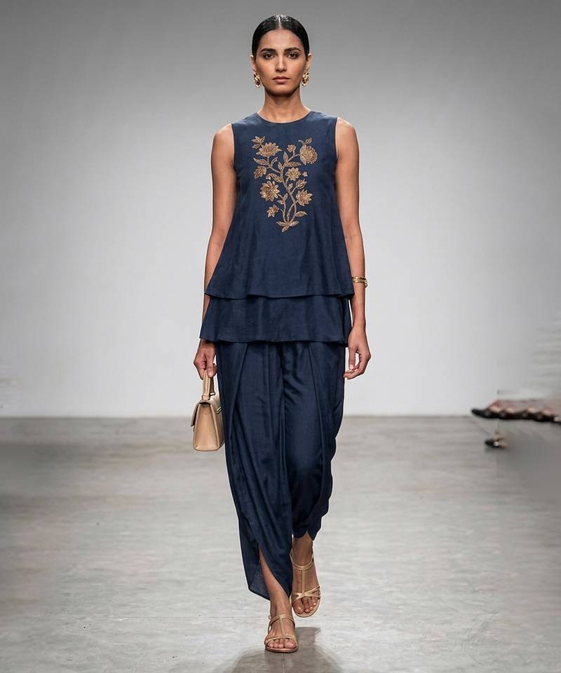 Dark blue embroidered nysha silk co ord set