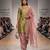 Olive green and pink embroidered chanderi tissue kurta set