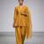 Mustard yellow embroidered dupion silk organza kurta set